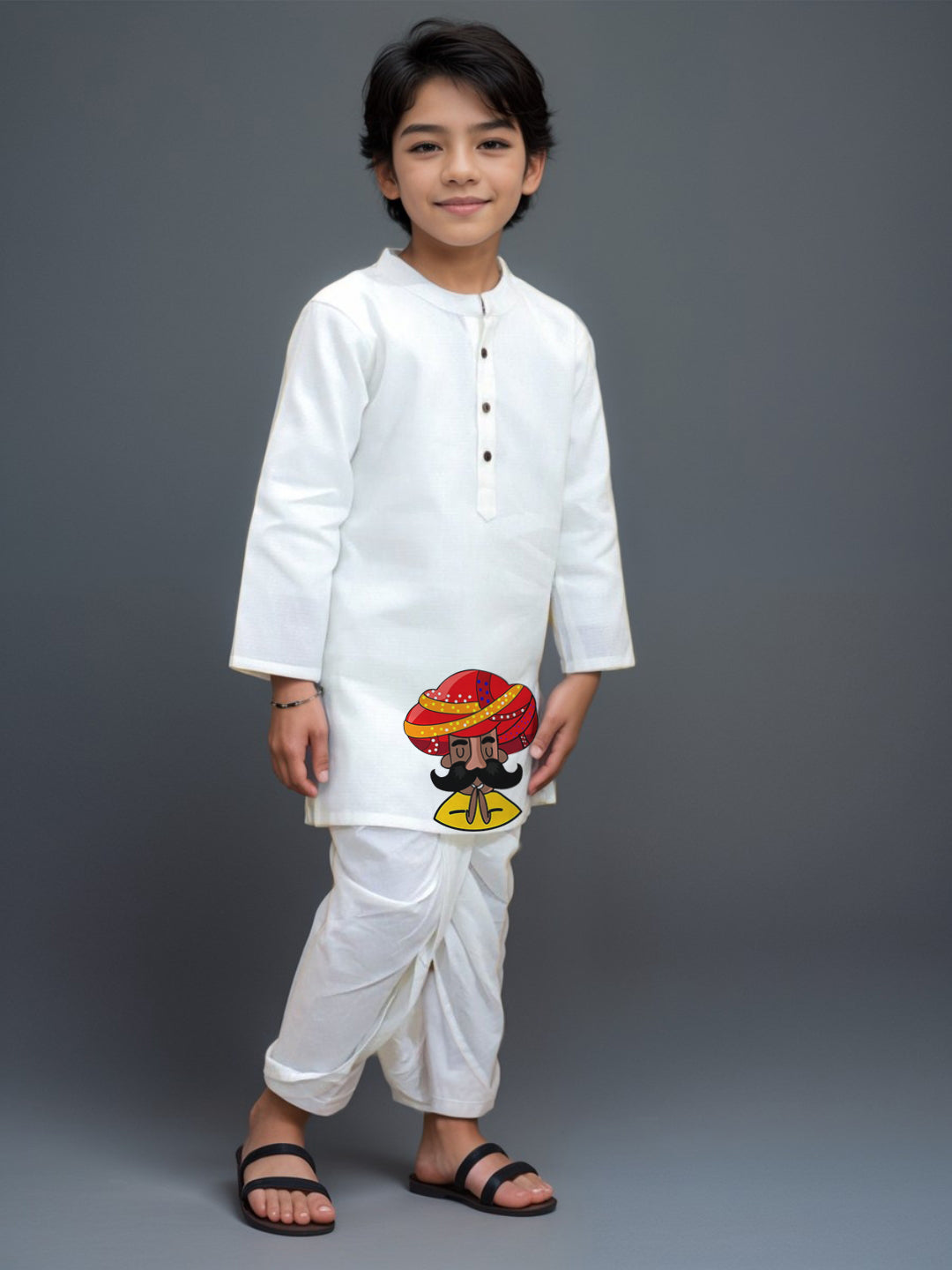 Boys' White Cotton Kurta & Pyjama Set – Asymmetric