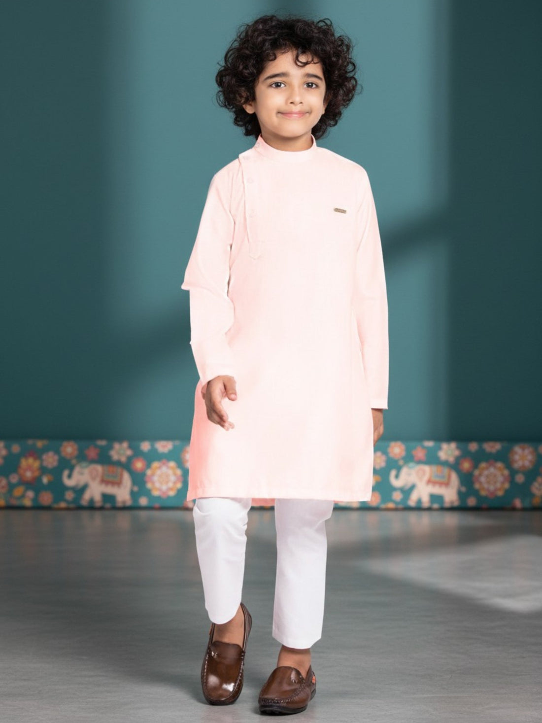 Boys' Pink Cotton Kurta Set – Solid & Side Placket