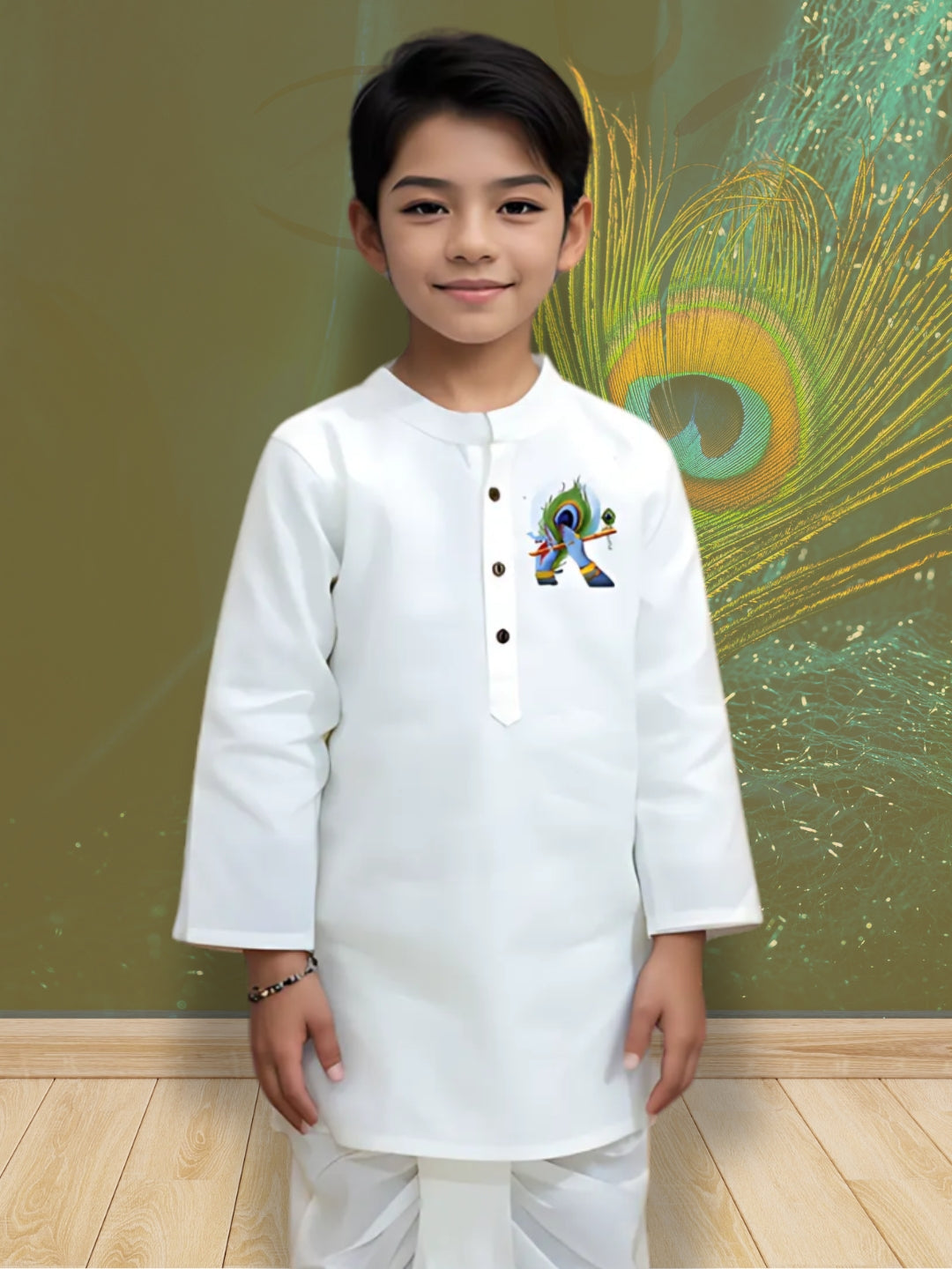 Boys' White Cotton Kurta & Pyjama Set – Asymmetric