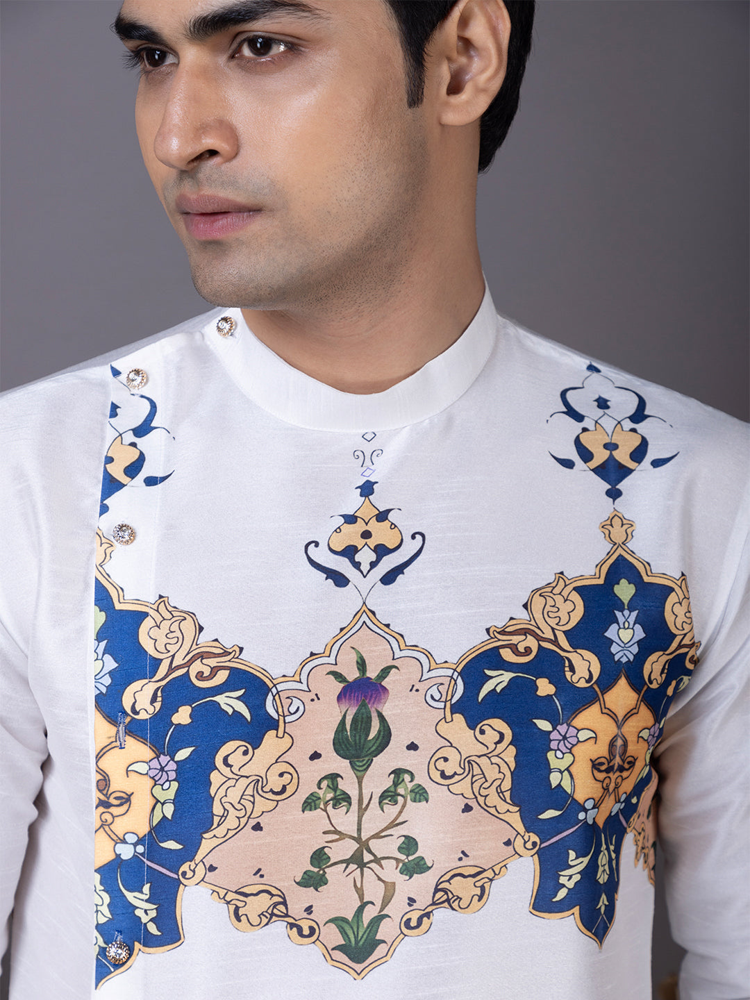 Men's White Art Silk Kurta Set – Ethnic Print