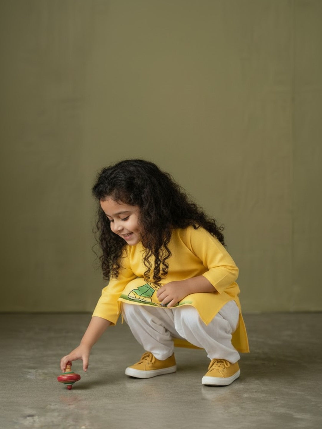 Girls' Yellow Cotton Kurti Set – Ethnic Print