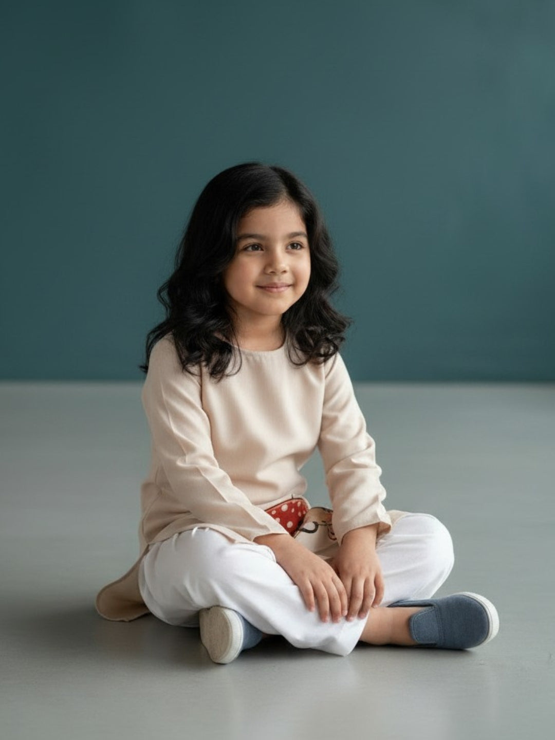 Girls' Beige Cotton Kurti Set – Ethnic Print