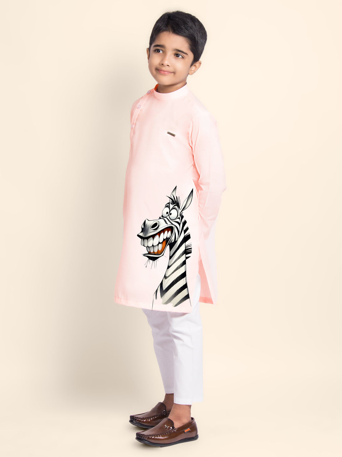 Boys' Pink Cotton Kurta & Pyjama Set – Printed