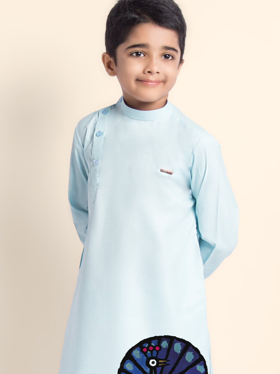 Boys' Sky Blue Cotton Kurta & Pyjama Set – Printed