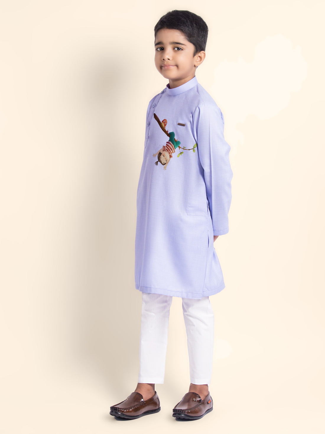 Boys' Purple Cotton Kurta Set – Printed