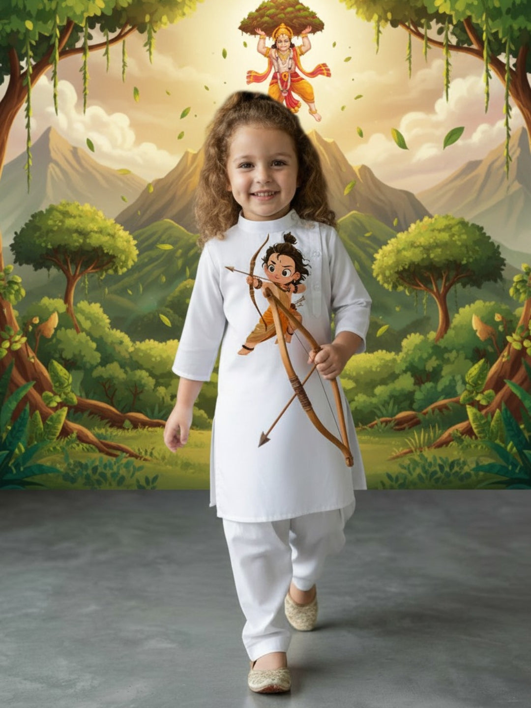 Girls' White Cotton Kurti Set – Ethnic Print