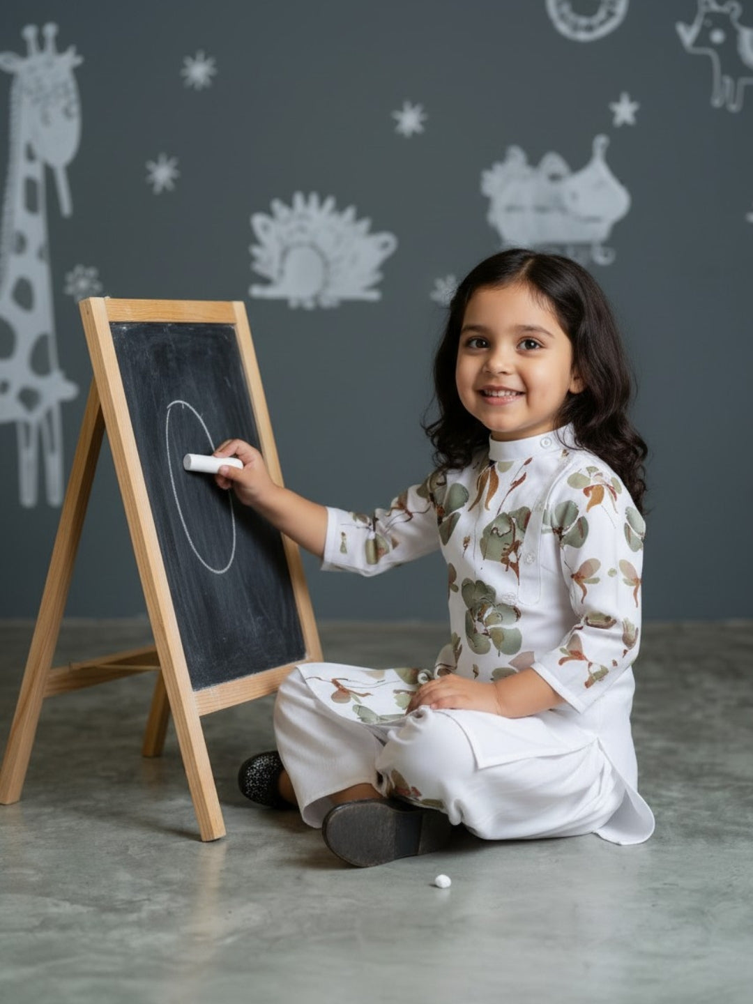 Girls' White Cotton Kurti Set – Ethnic Print