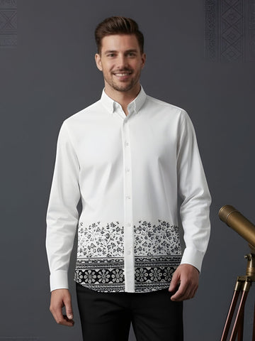 Men's White Cotton Shirt – Ethnic Print