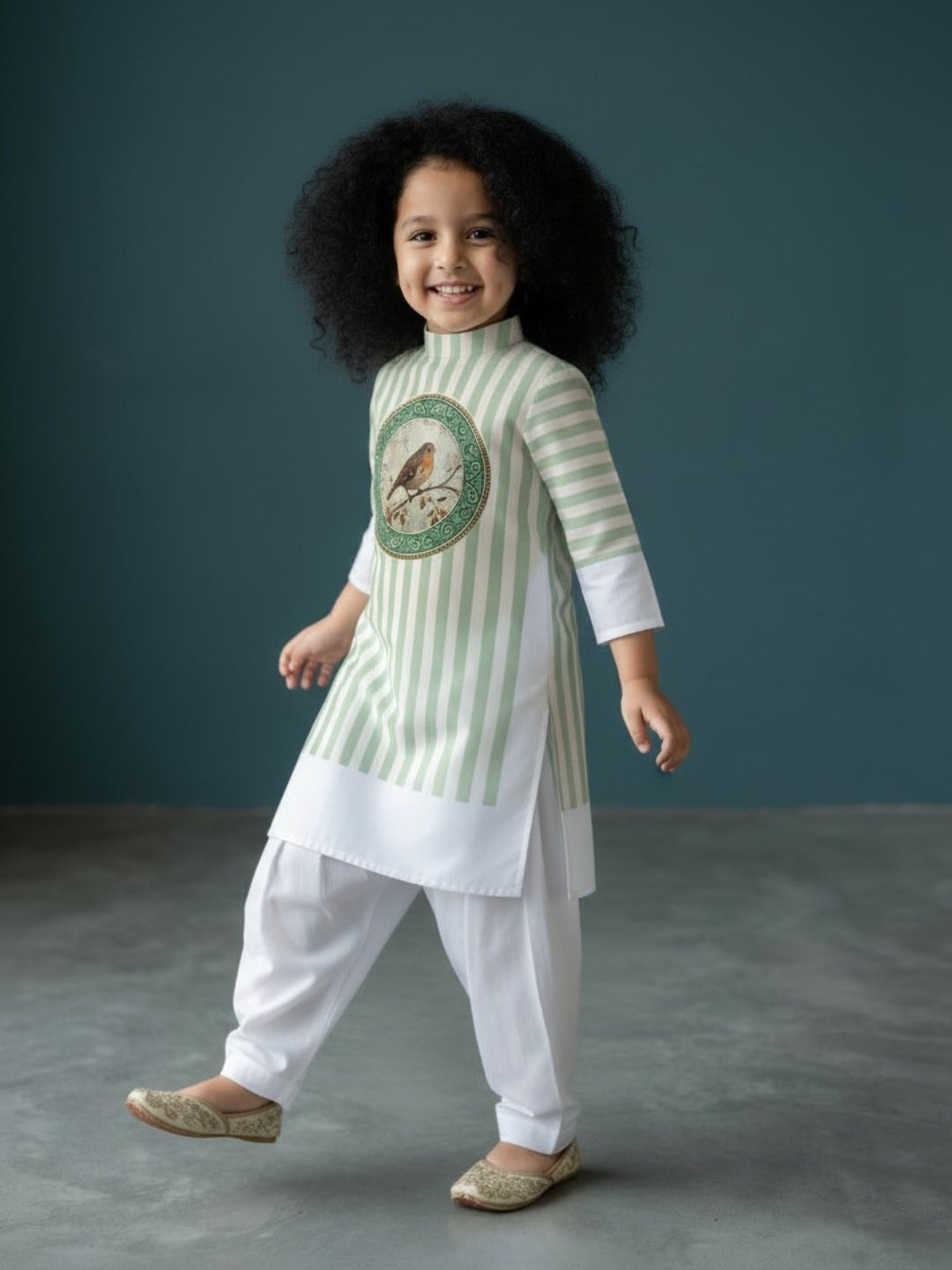 Girls' White Cotton Kurti Set – Ethnic Print