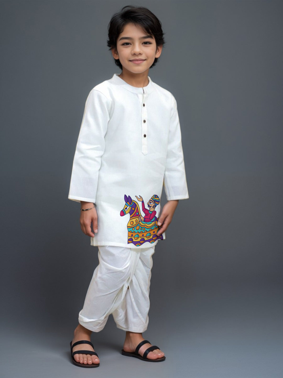 Boys' White Cotton Kurta & Pyjama Set – Asymmetric