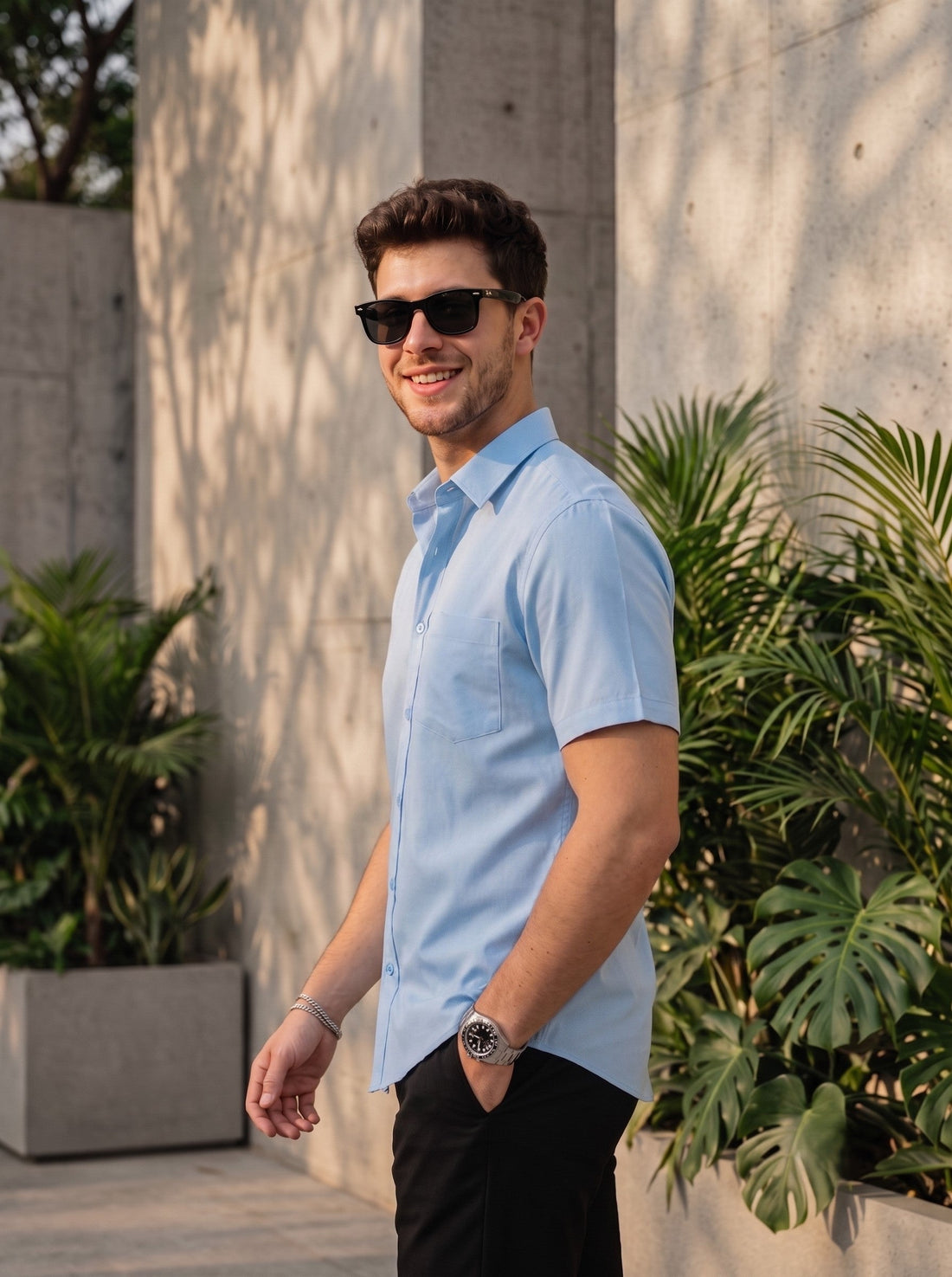 Men's Sky Blue Cotton Shirt – Solid