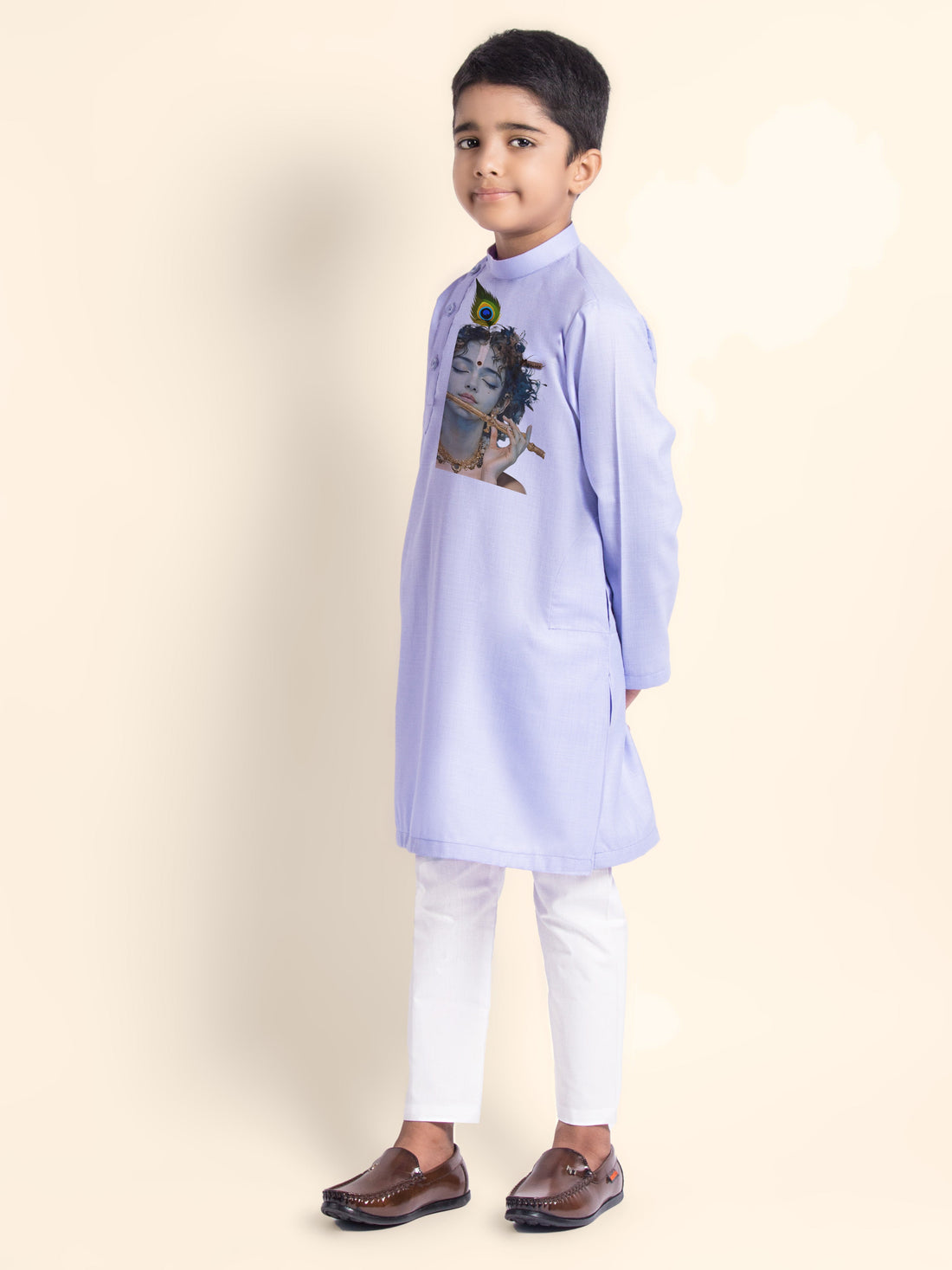 Boys' Lavender Cotton Kurta Set – Lord Krishna Print