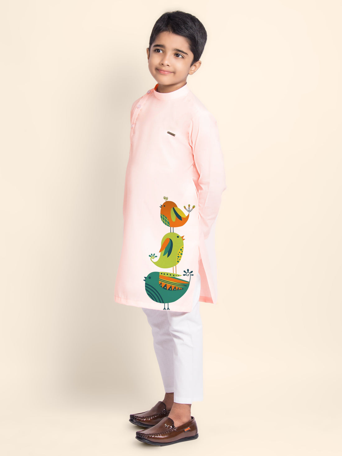 Boys' Pink Cotton Kurta Set