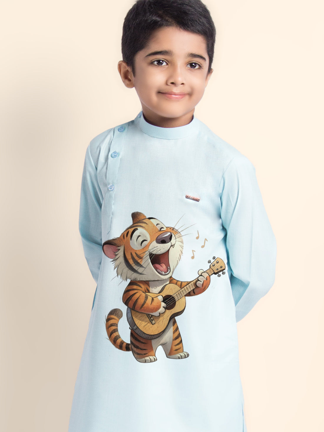 Boys' Sky Blue Cotton Kurta & Pyjama Set – Printed