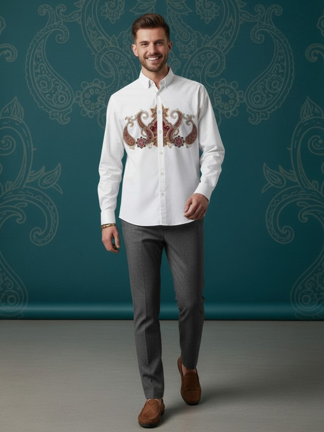 Men's White Cotton Shirt – Ethnic Print