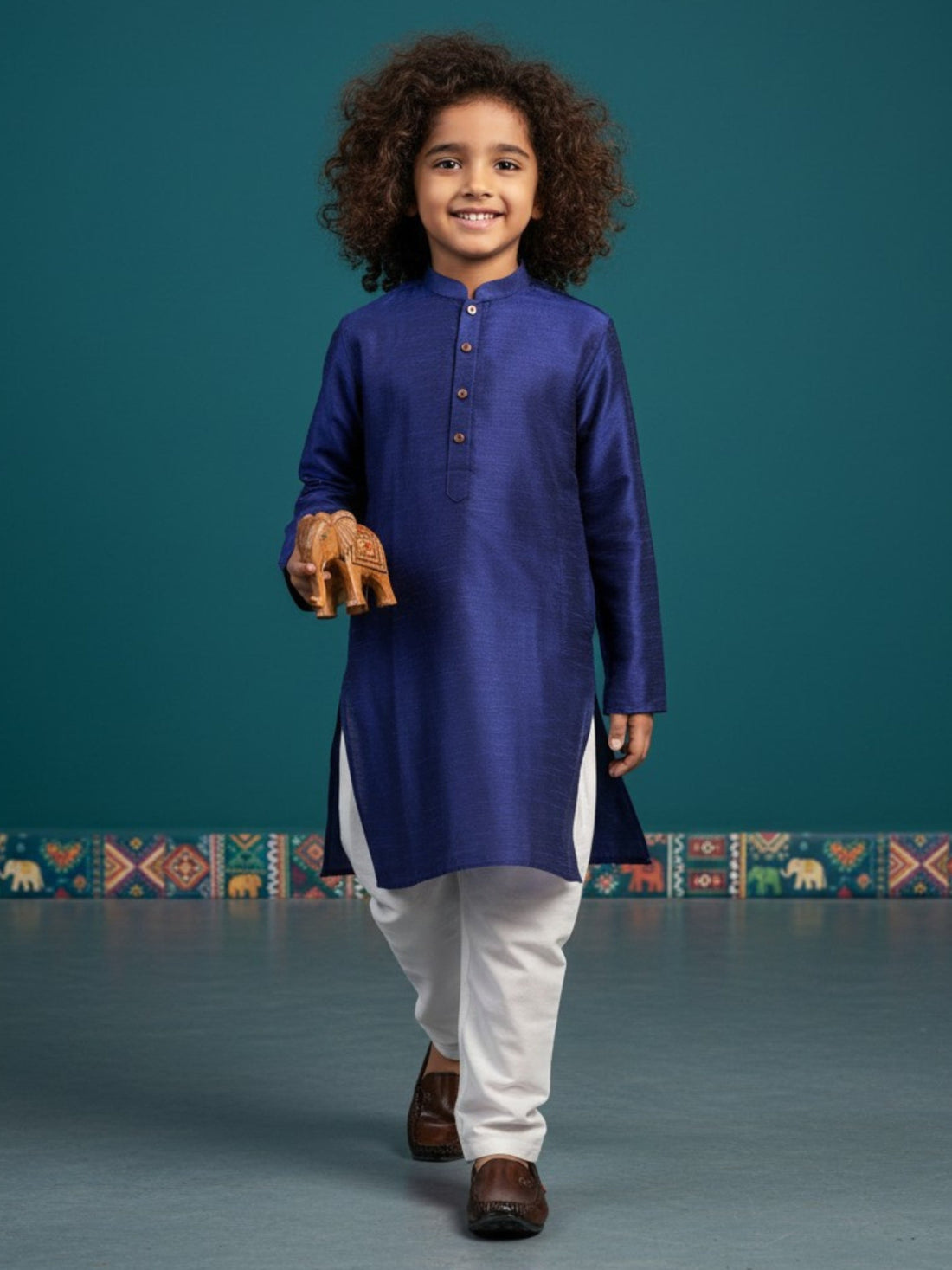 Boys' Blue Art Silk Kurta Set – Solid