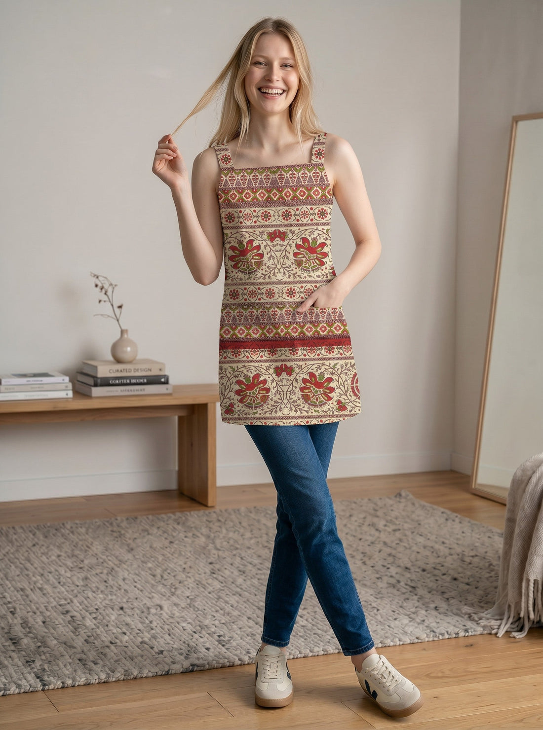 Women's Multicolour Cotton Sleeveless Top – Floral Print