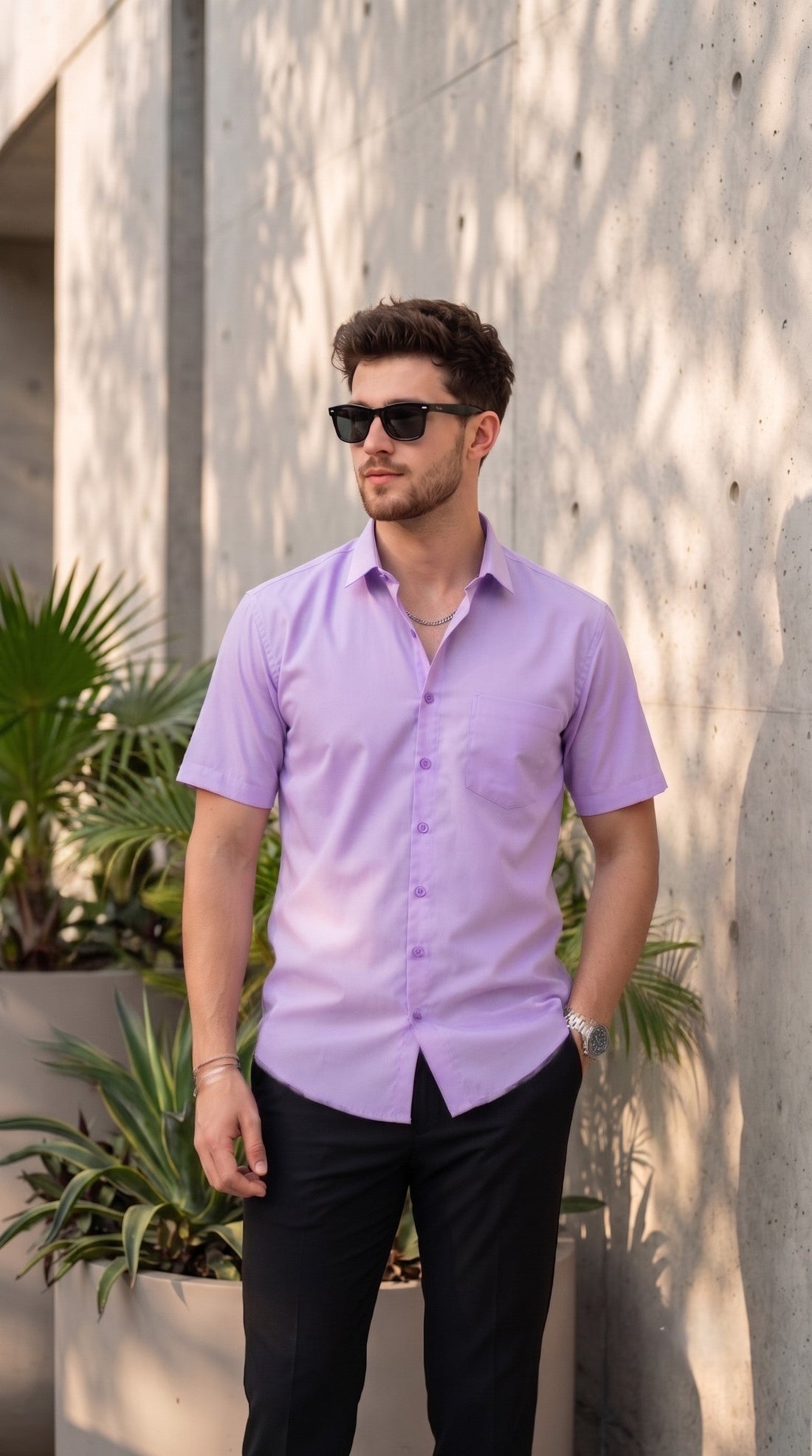 Men's Purple Cotton Shirt – Solid