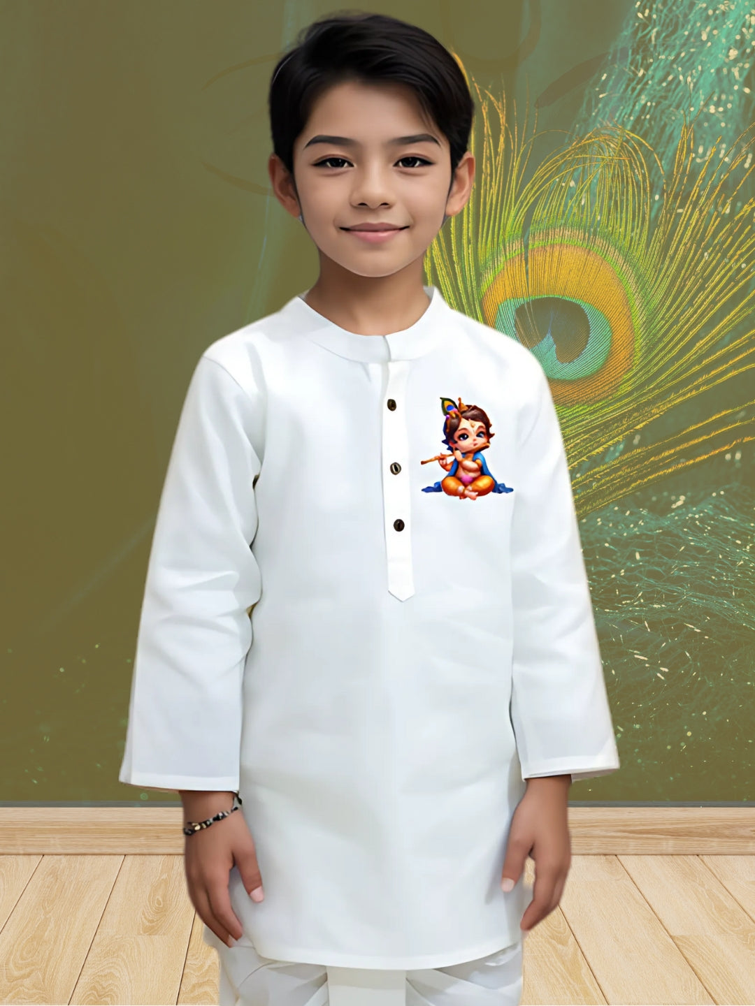 Boys' White Cotton Kurta & Pyjama Set – Asymmetric