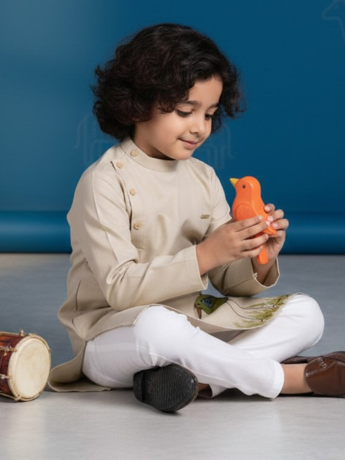 Boys' Beige Cotton Kurta Set – Ethnic Print