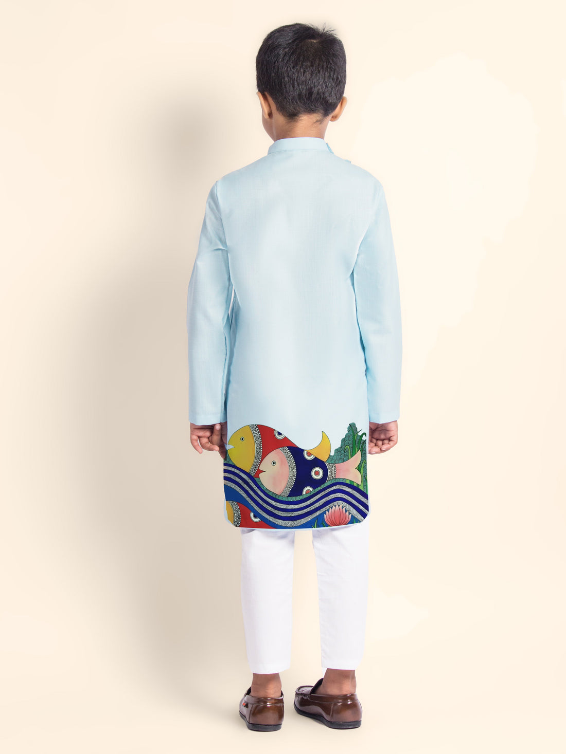 Boys' Sky Blue Cotton Kurta & Pyjama Set – Printed