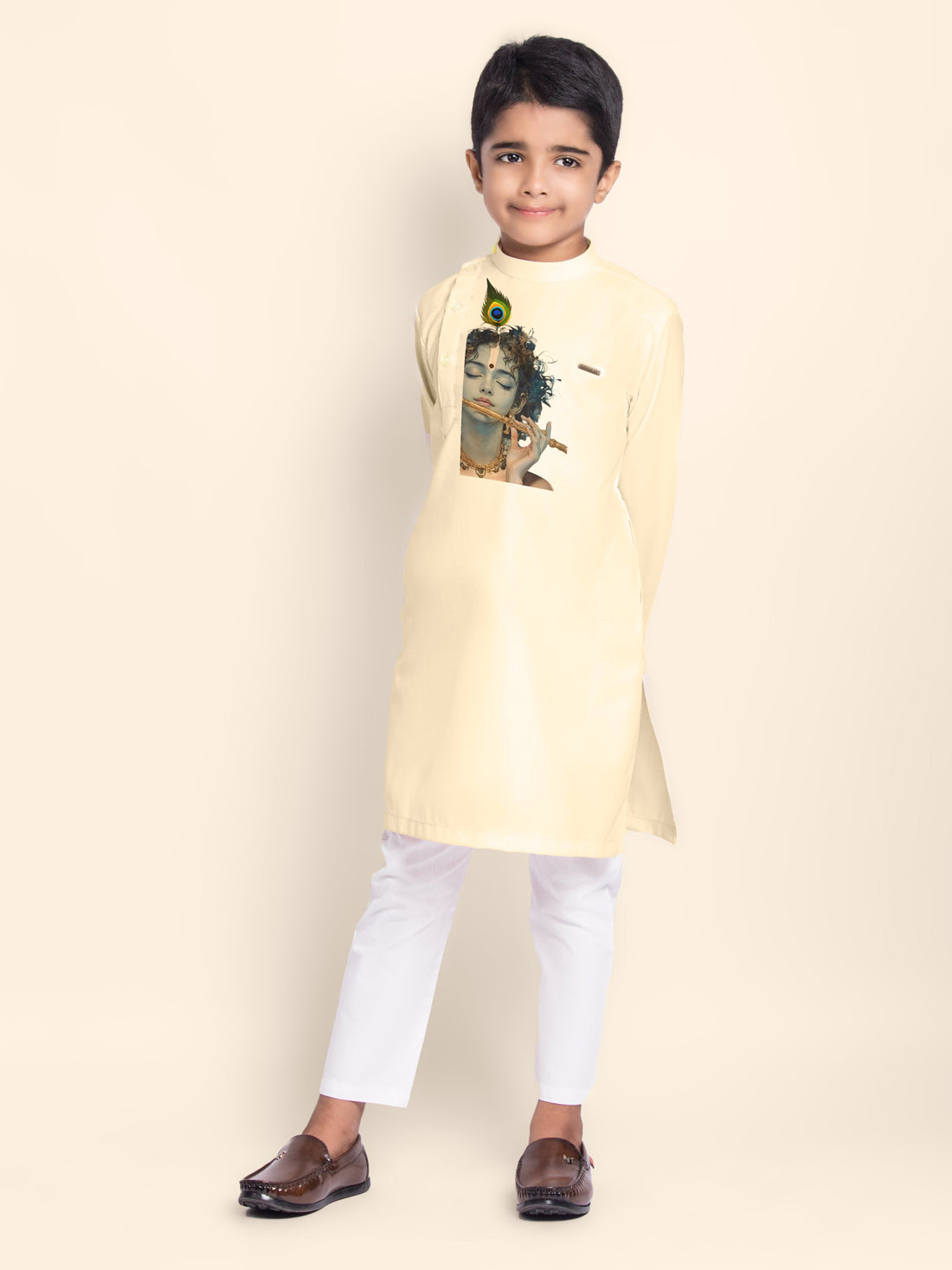 Boys' Light Yellow Cotton Kurta Set