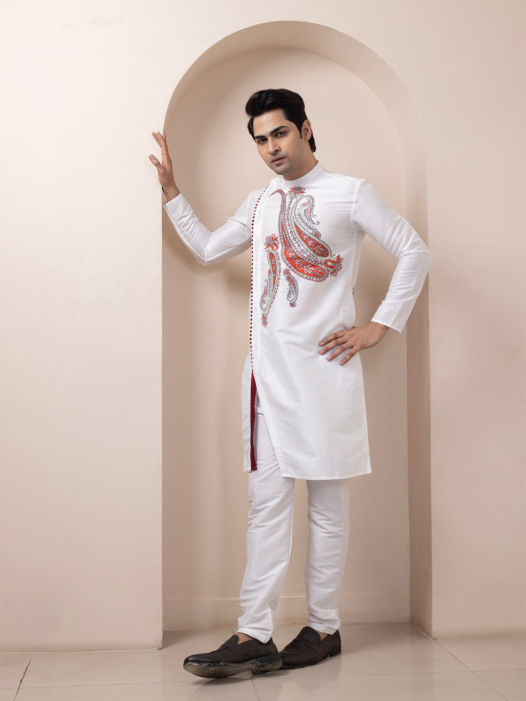Men's White Art Silk Kurta Set – Ethnic Print