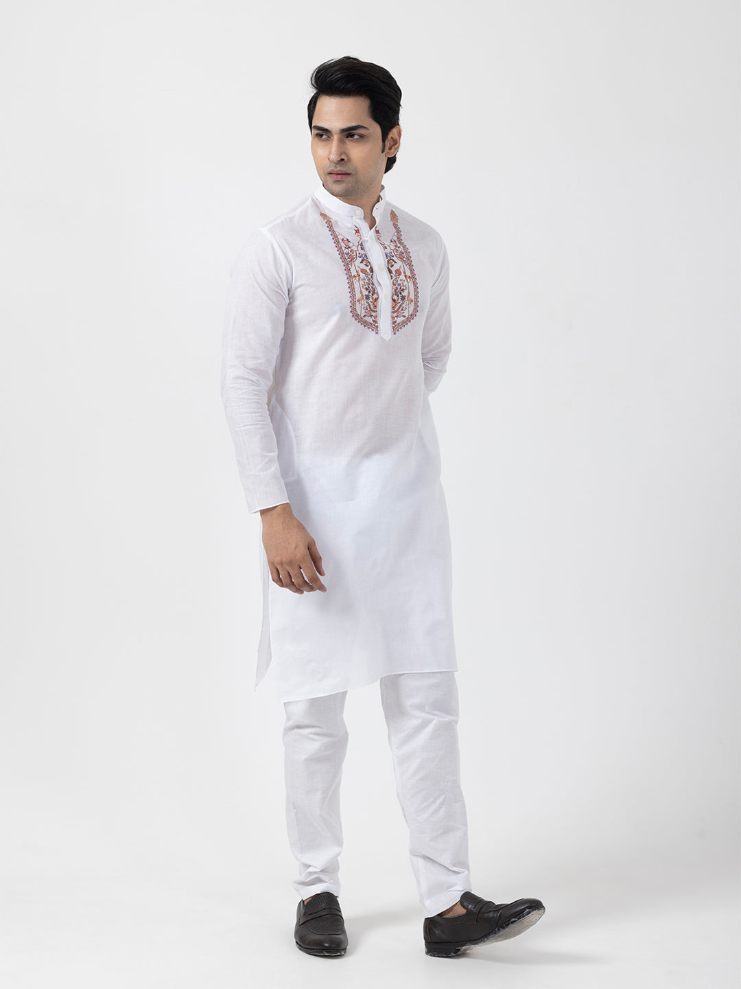 Men's White Cotton Kurta Set – Ethnic Print