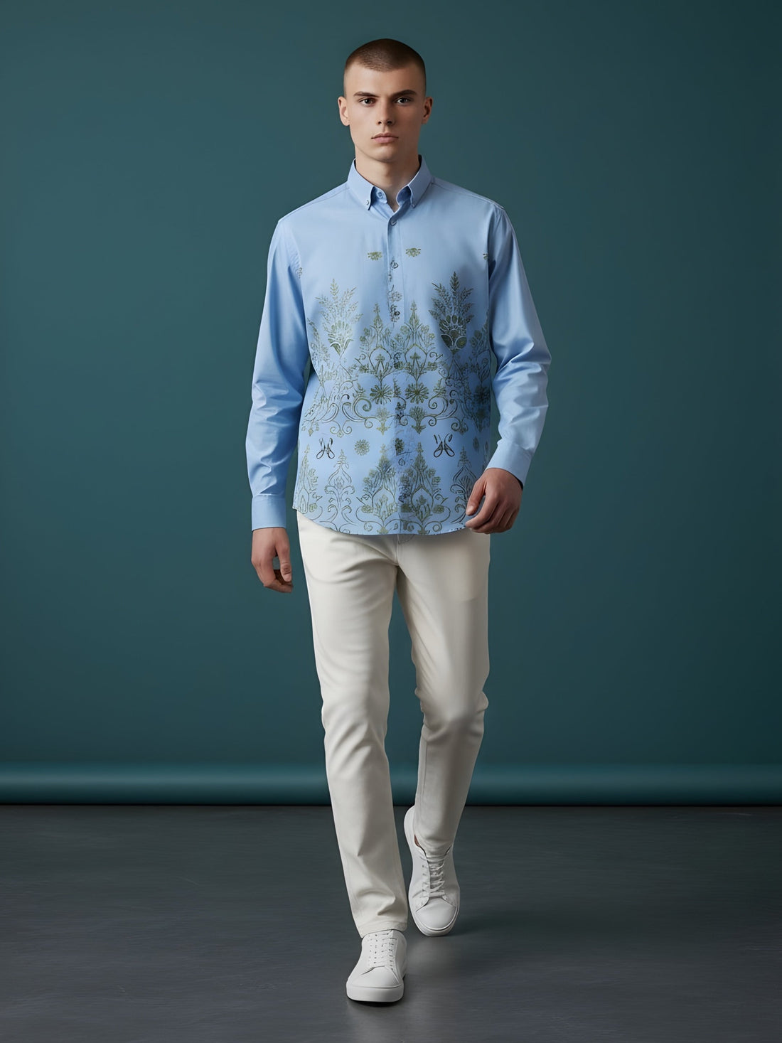 Men's Blue Cotton Shirt – Ethnic Print