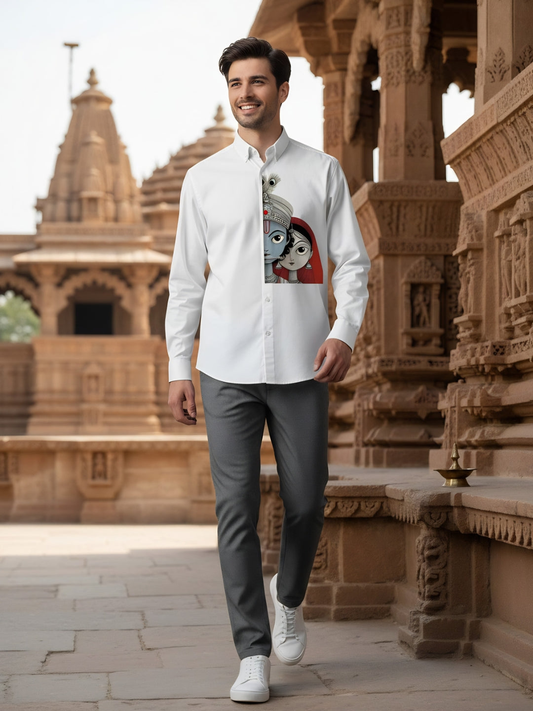 Men's White Cotton Shirt – Ethnic Print