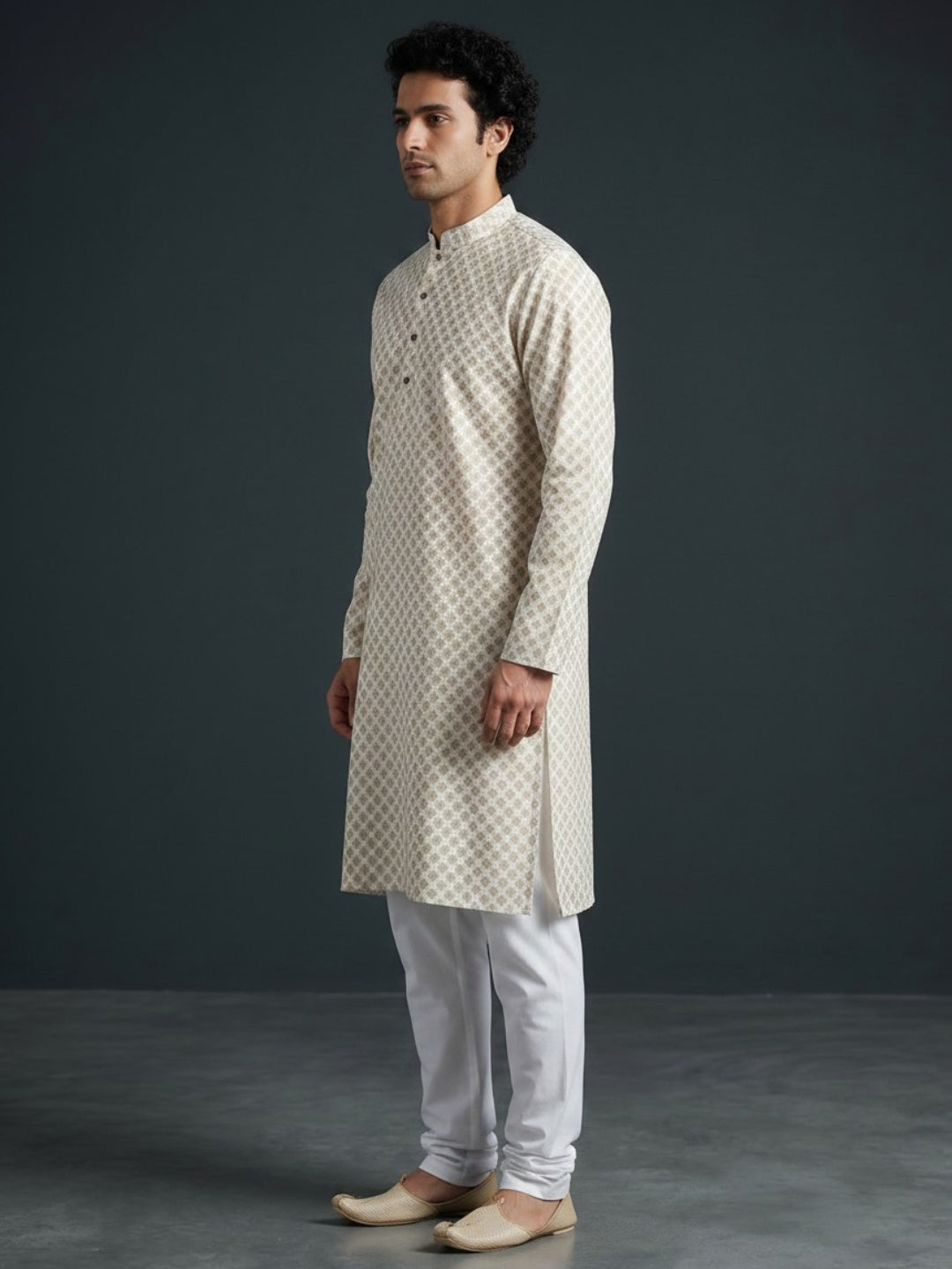 Men's Off White Cotton Kurta Set – Ethnic Print