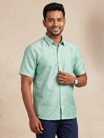 Men's Green Art Silk Shirt – Textured