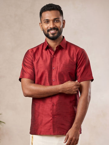 Men's Red Art Silk Shirt – Textured