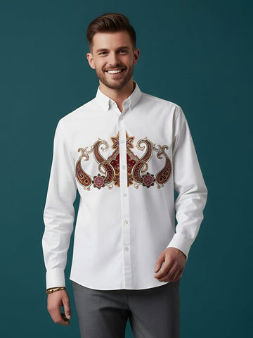 Men's White Cotton Shirt – Ethnic Print