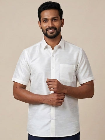 Men's White Art Silk Shirt – Textured