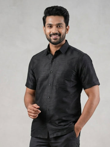 Men's Black Art Silk Shirt – Textured
