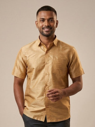 Men's Beige Art Silk Shirt – Textured