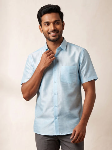 Men's Sky Blue Art Silk Shirt – Textured