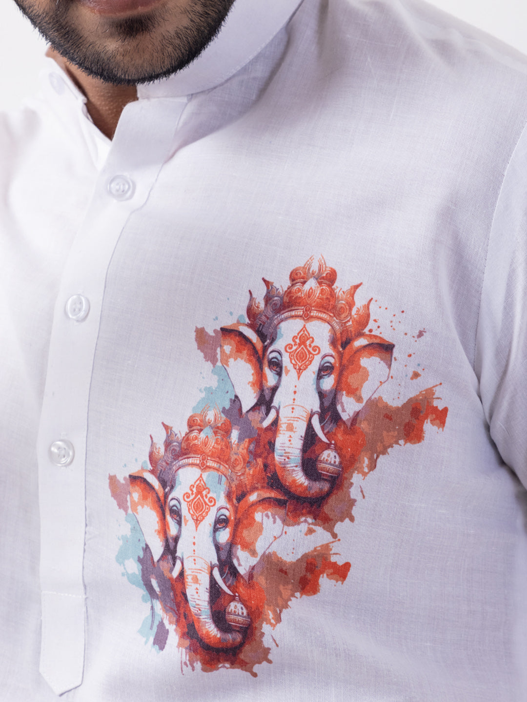 Men's White Cotton Kurta Set – Lord Ganesha Print