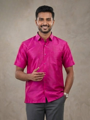 Men's Pink Art Silk Shirt – Textured