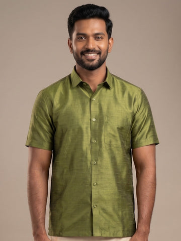 Men's Green Art Silk Shirt – Textured