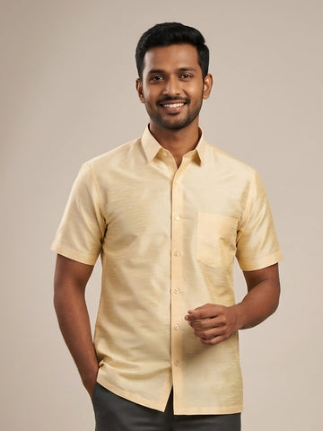 Men's Beige Art Silk Shirt – Textured