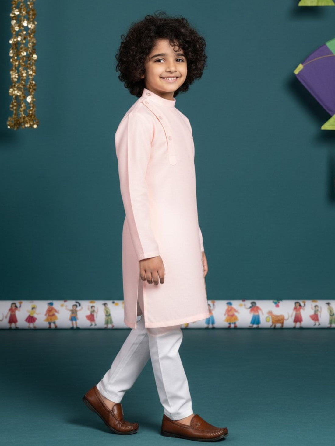 Boys' Pink Cotton Kurta Set – Ethnic Print