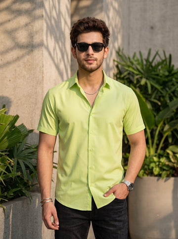 Men's Lime Green Cotton Shirt – Solid