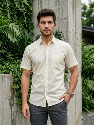Men's Beige Cotton Shirt – Solid