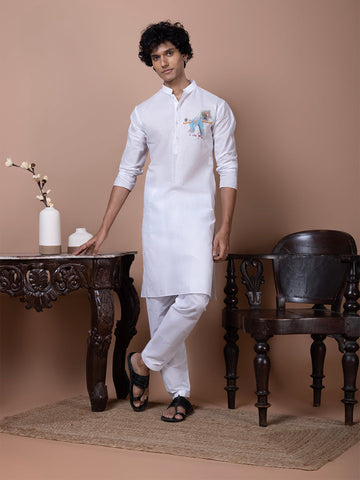 Men's White Cotton Kurta Set – Lord Krishna Print