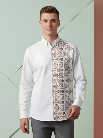 Men's White Cotton Shirt – Ethnic Print