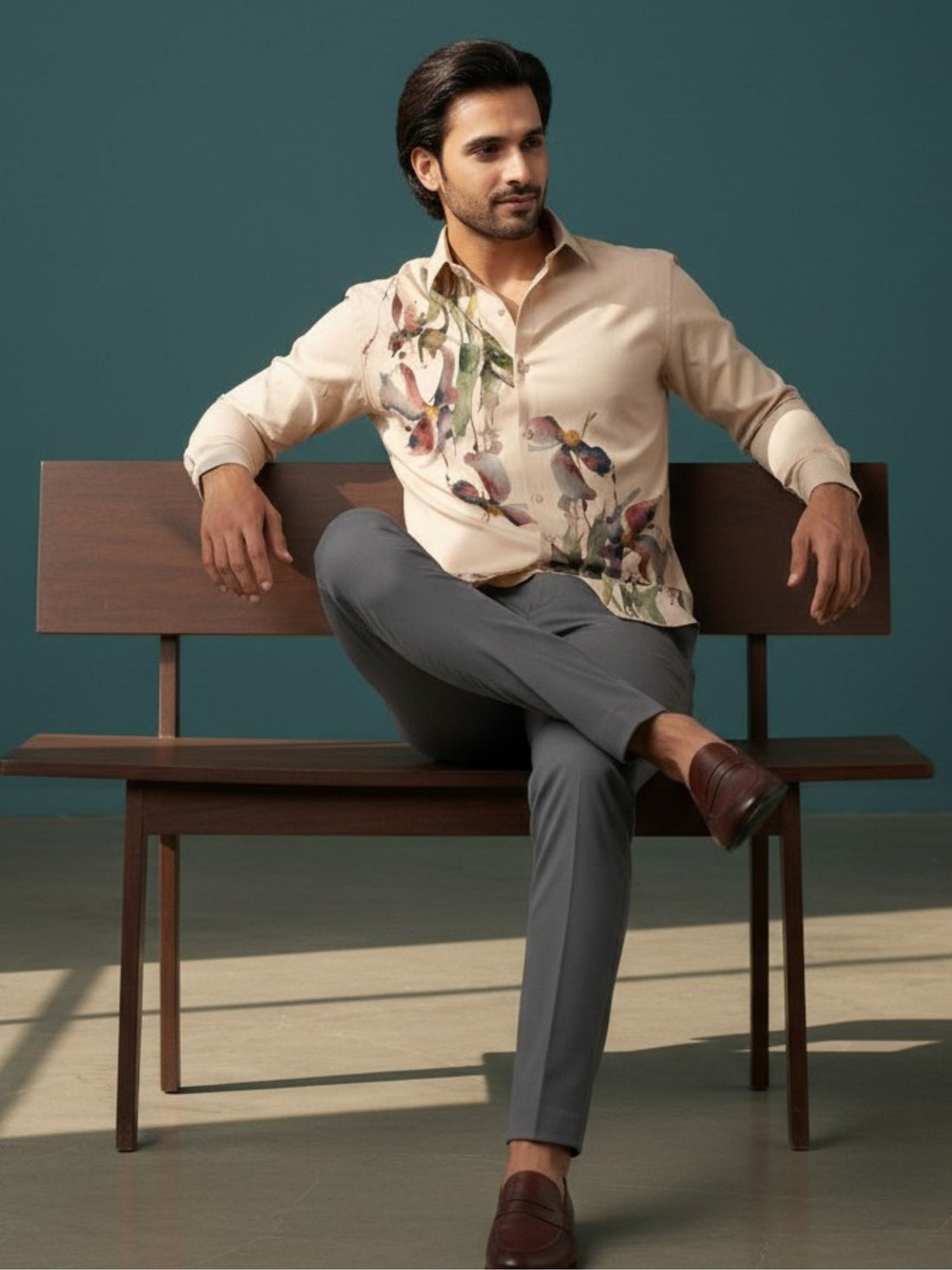 Men's Beige Cotton Shirt – Ethnic Print