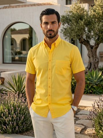 Men's Yellow Cotton Shirt – Solid