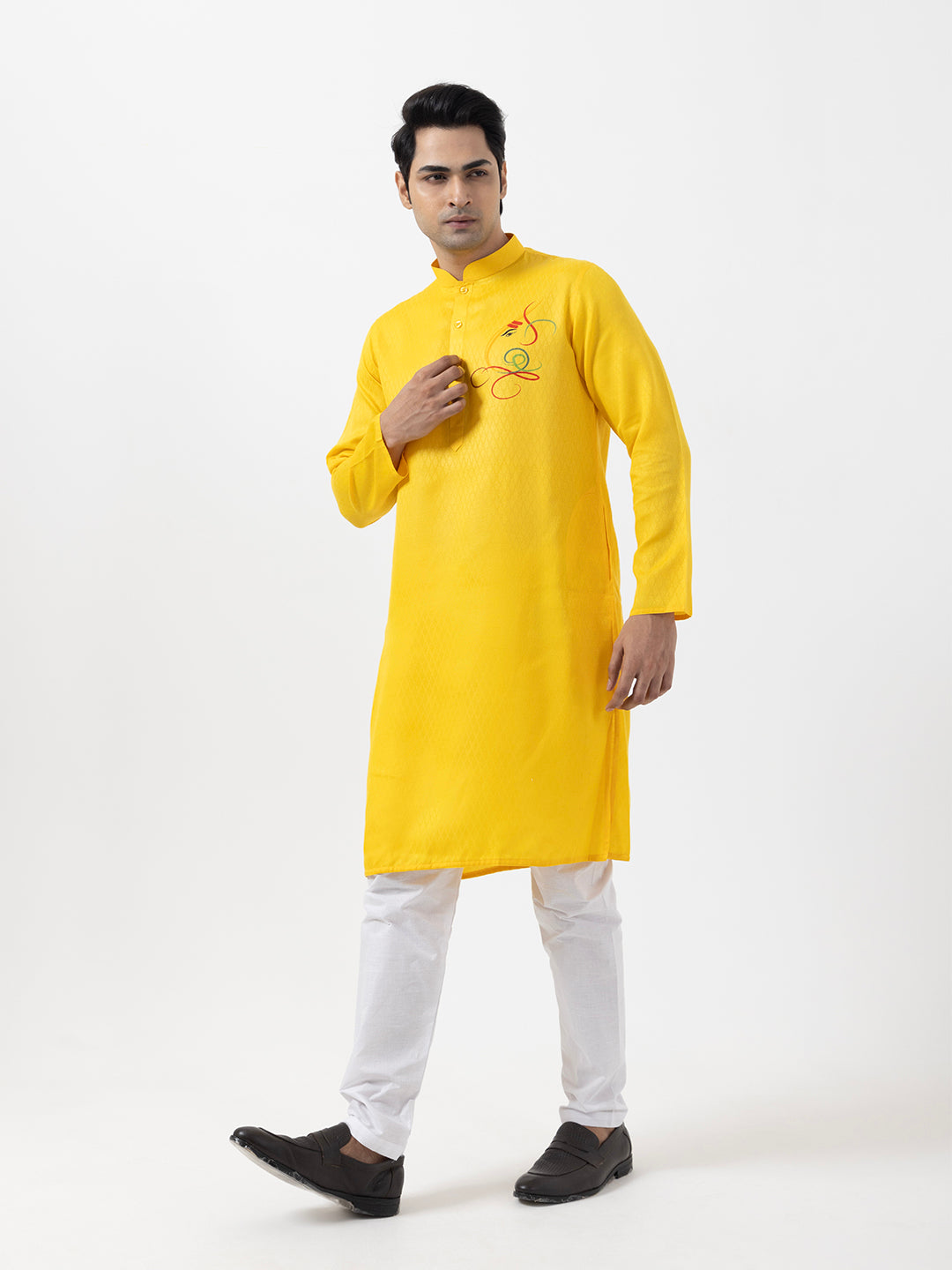 Men's Yellow Cotton Kurta Set – Ethnic Print